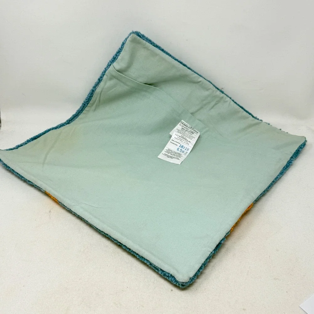 Set 2 Hooked Throw‎ Pillow Covers Butterfly Blue Orange 18x18 Colorful Fun Mod